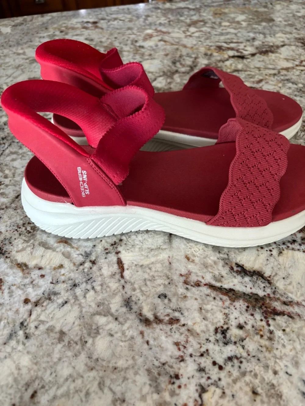 Skechers Slip-ins Women's Red Knit and Hook-and-Loop Sport Sandals - Picture 3 of 8